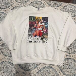 Taylor Swift‎ & Travis Kelce White Sweatshirt Size XL THE ERAS TOUR"